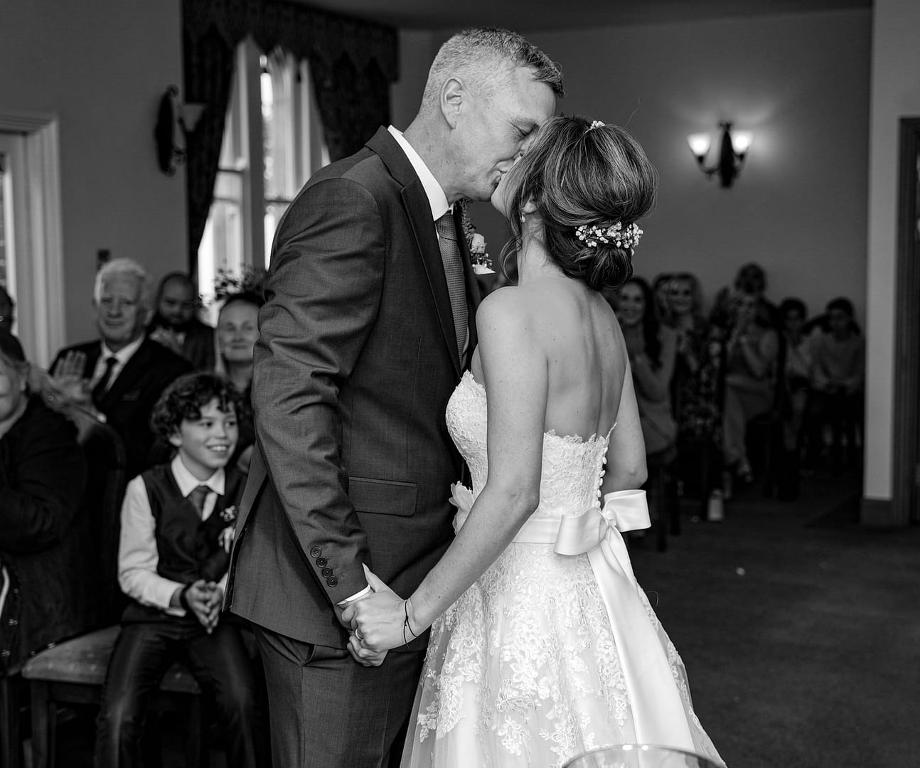 bride and groom kissing