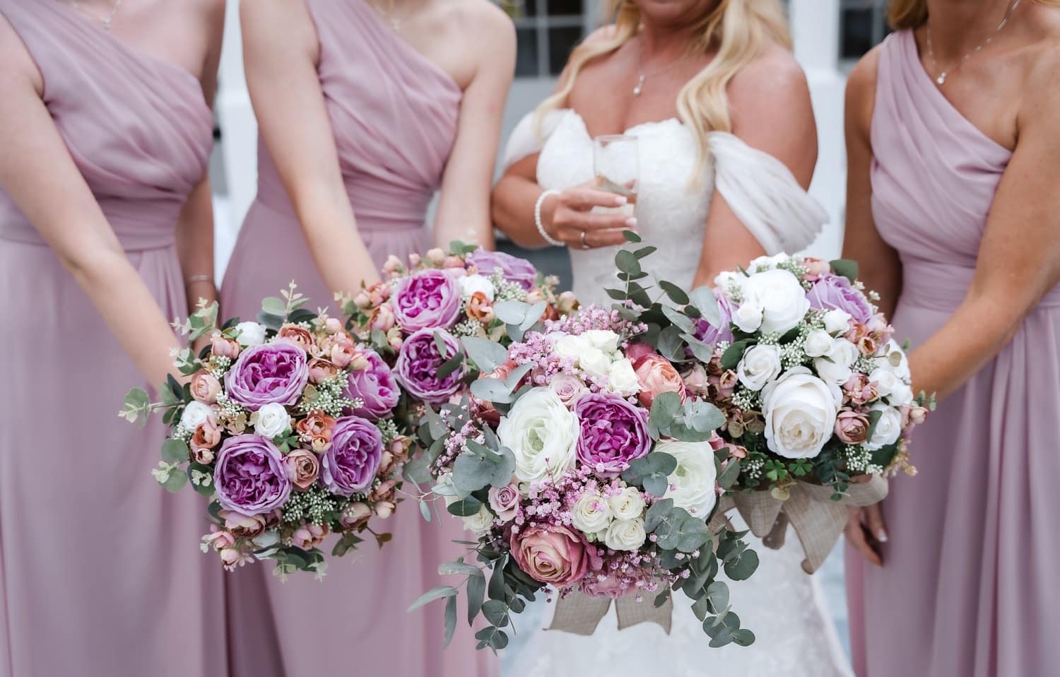 bride and bridesmaids at shenley cricket club