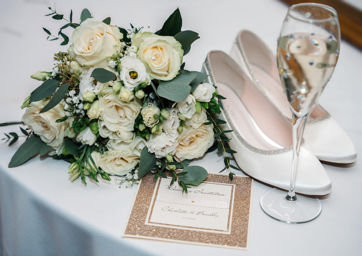 bridal bouquet and shoes