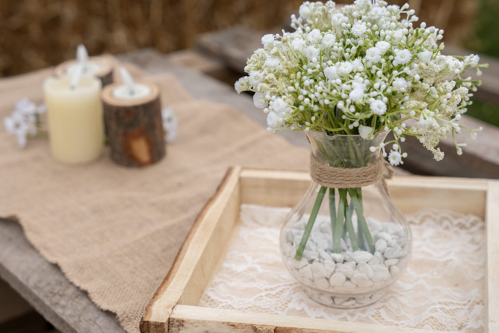 white flowers and candles