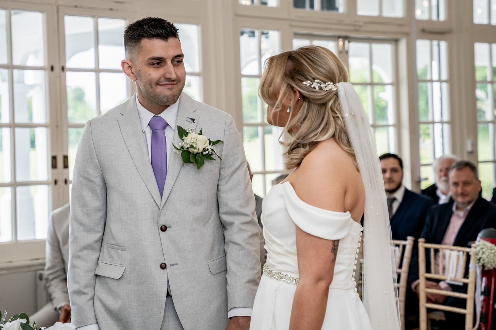 bride and groom at shenley cricket club