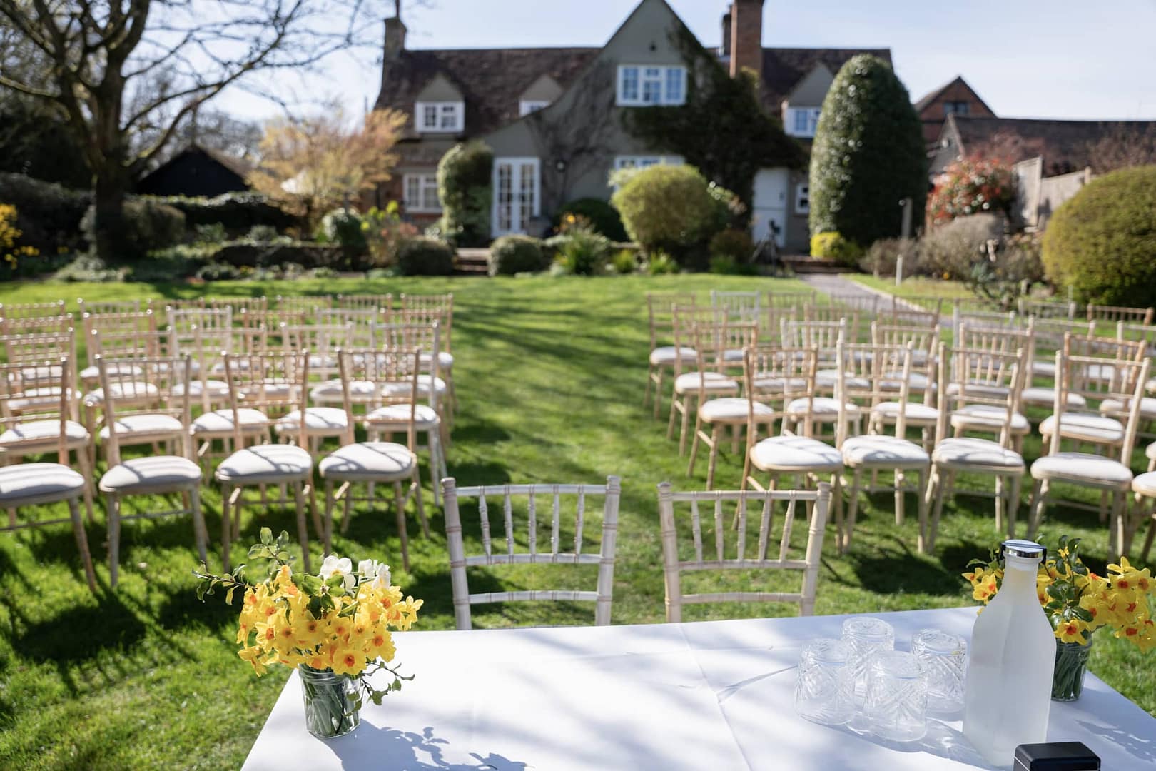 outdoor ceremony set up at old luxters barn