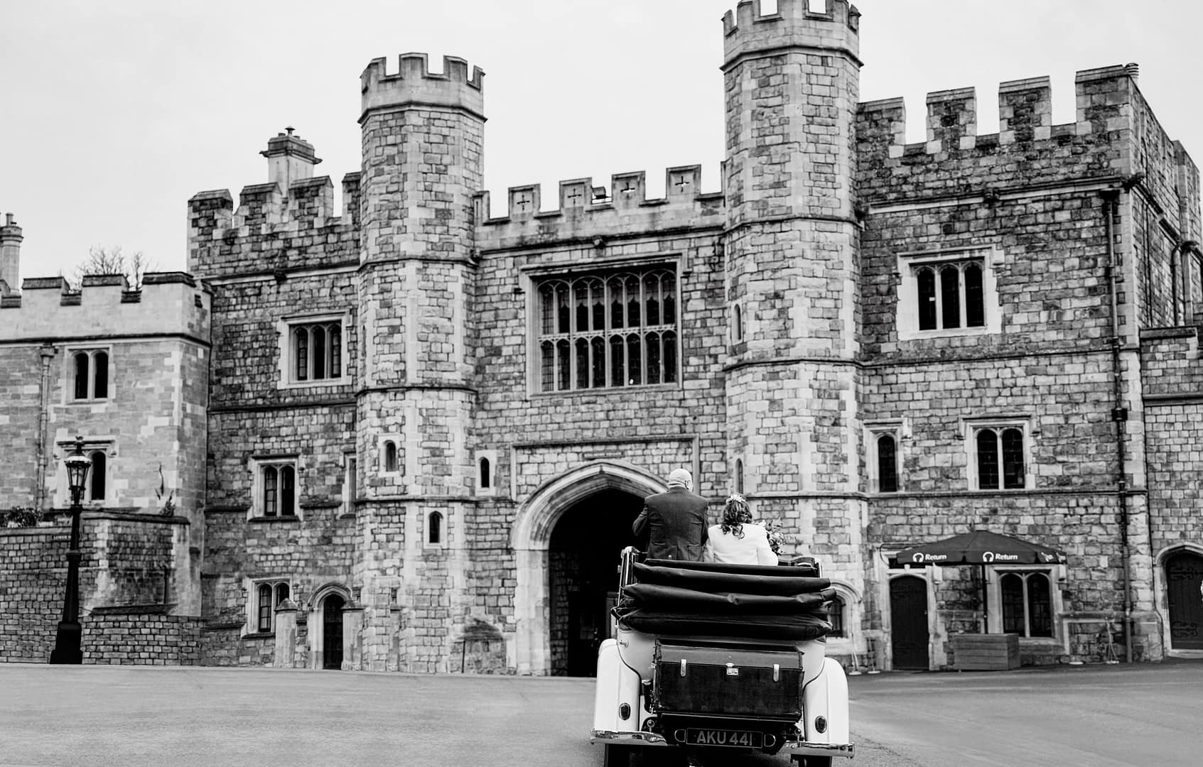 bridal car going into windosr castle